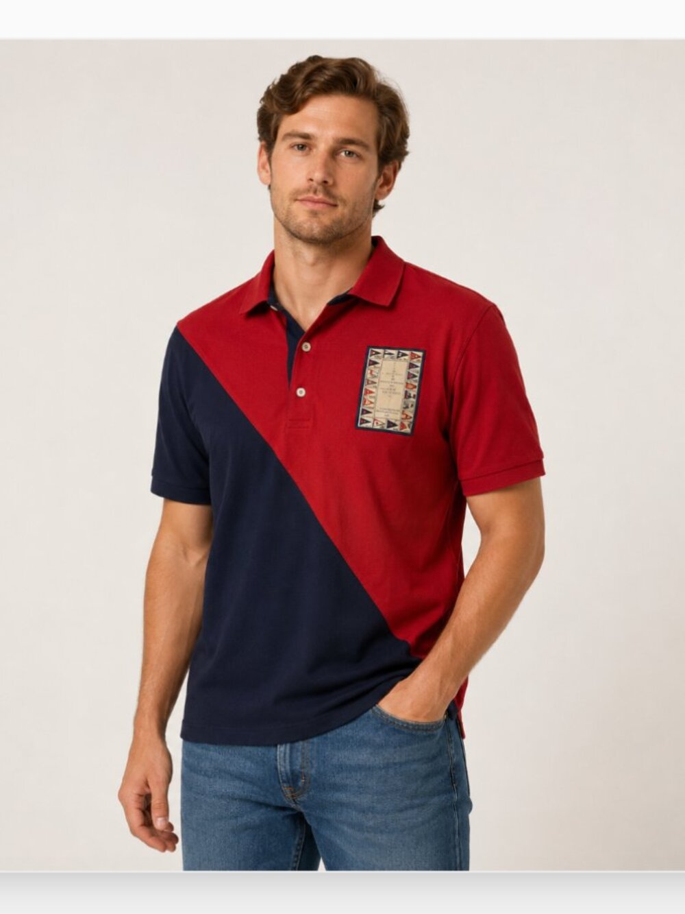 Brooks Brothers Polo Shirt Mens Medium Navy Red Colorblock Yacht Patch